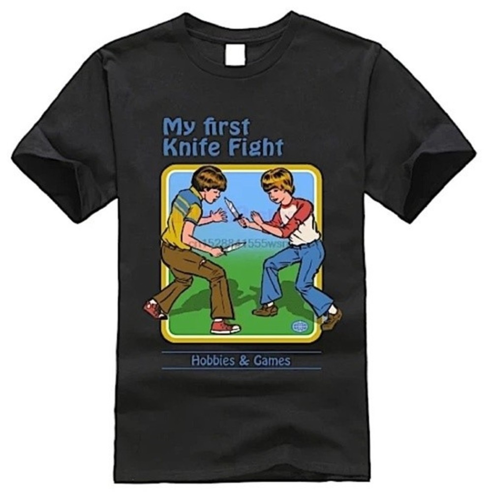Spencer’s My First Knife Fight Unisex Graphic Black T-Shirt Top Size Small